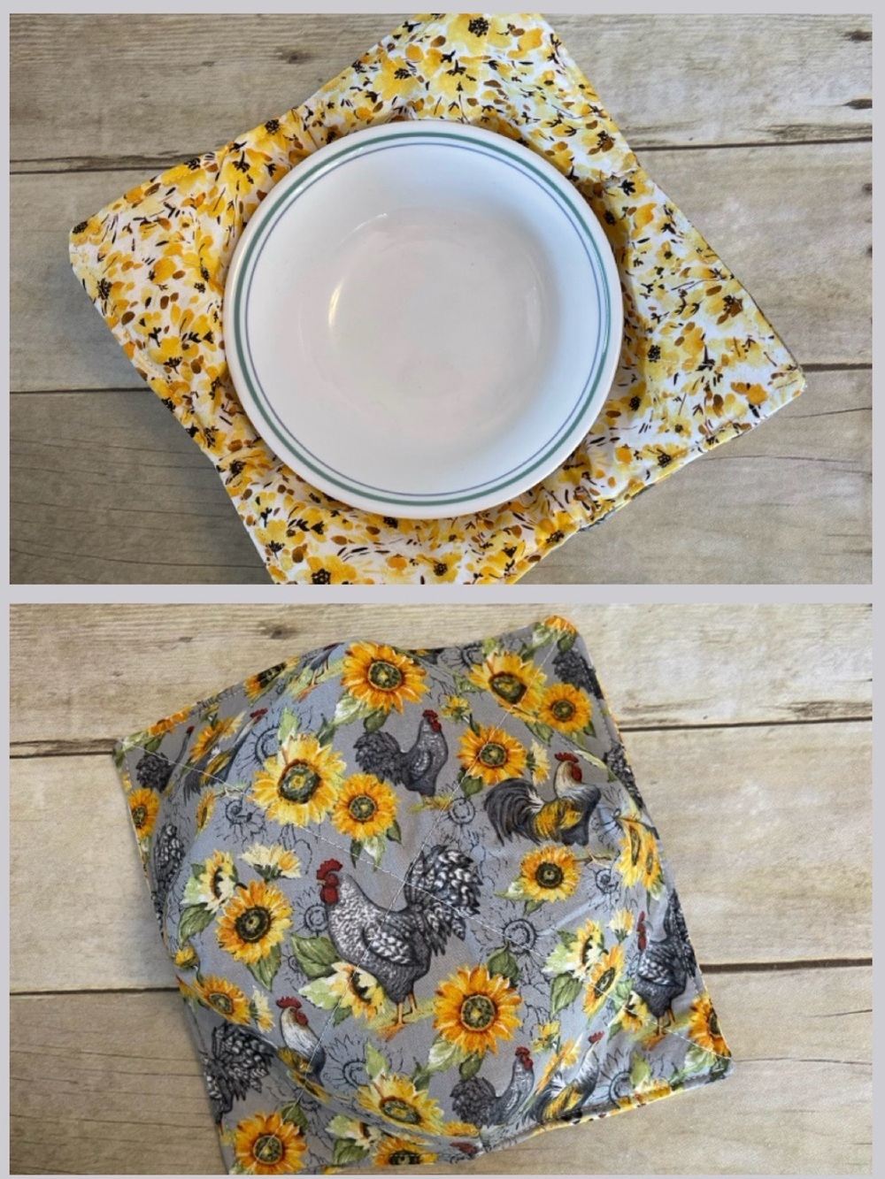 Microwave /Ice Cream Bowl Cozy Reversible Sunflowers and Chickens